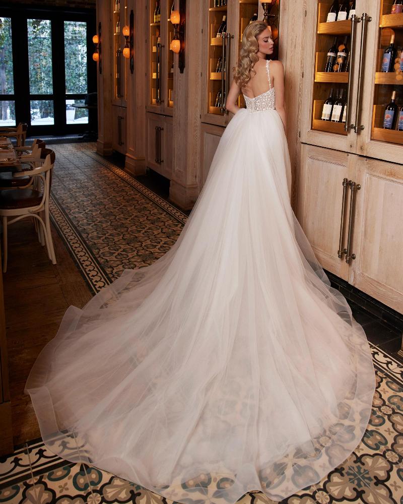 La22248 vintage beaded wedding dress with overskirt and v neckline3